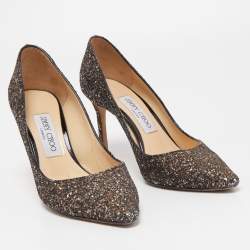 Pre Owned Jimmy Choo Black Coarse Glitter Romy Pointed Toe Pumps Size 37