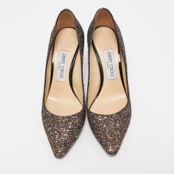 Pre Owned Jimmy Choo Black Coarse Glitter Romy Pointed Toe Pumps Size 37