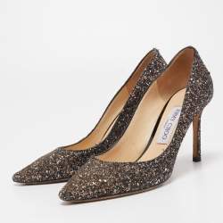 Pre Owned Jimmy Choo Black Coarse Glitter Romy Pointed Toe Pumps Size 37