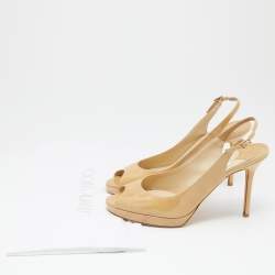 Pre Owned Jimmy Choo Beige Patent Leather Nova Slingback Pumps Size 40
