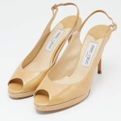 Pre Owned Jimmy Choo Beige Patent Leather Nova Slingback Pumps Size 40
