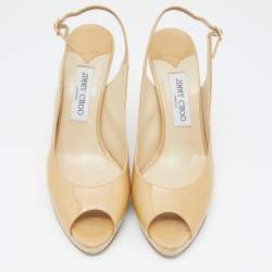 Pre Owned Jimmy Choo Beige Patent Leather Nova Slingback Pumps Size 40