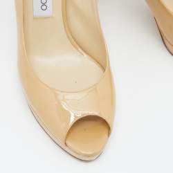 Pre Owned Jimmy Choo Beige Patent Leather Nova Slingback Pumps Size 40