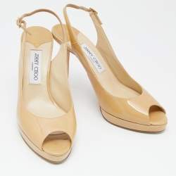 Pre Owned Jimmy Choo Beige Patent Leather Nova Slingback Pumps Size 40