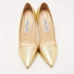 Pre Owned Jimmy Choo Gold Patent Leather Pointed Toe Pumps Size 39.5