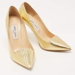 Pre Owned Jimmy Choo Gold Patent Leather Pointed Toe Pumps Size 39.5