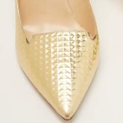 Pre Owned Jimmy Choo Gold Patent Leather Pointed Toe Pumps Size 39.5