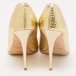 Pre Owned Jimmy Choo Gold Patent Leather Pointed Toe Pumps Size 39.5