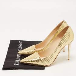 Pre Owned Jimmy Choo Gold Patent Leather Pointed Toe Pumps Size 39.5