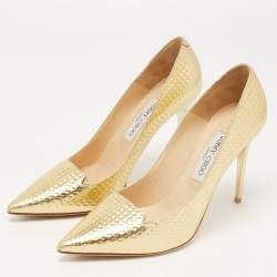 Pre Owned Jimmy Choo Gold Patent Leather Pointed Toe Pumps Size 39.5