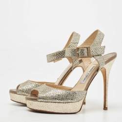 Jimmy Choo Gold Glitter Ankle Strap Platform Sandals Size 38.5