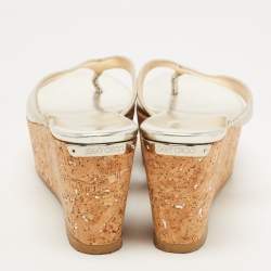 Pre Owned Jimmy Choo Metallic Laminated Suede Paque Thong Sandals Size 39.5