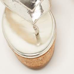 Pre Owned Jimmy Choo Metallic Laminated Suede Paque Thong Sandals Size 39.5