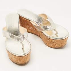 Pre Owned Jimmy Choo Metallic Laminated Suede Paque Thong Sandals Size 39.5