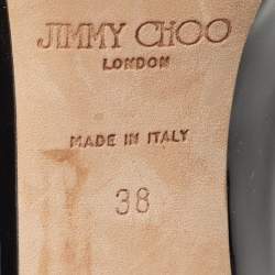 Pre Owned Jimmy Choo Black/Navy Blue Patent and Nubuck Leather Peep Toe Mary Jane Pumps Size 38