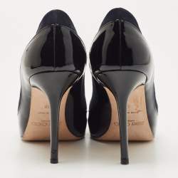 Pre Owned Jimmy Choo Black/Navy Blue Patent and Nubuck Leather Peep Toe Mary Jane Pumps Size 38