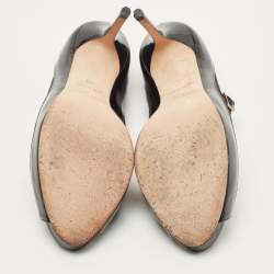 Pre Owned Jimmy Choo Black/Navy Blue Patent and Nubuck Leather Peep Toe Mary Jane Pumps Size 38