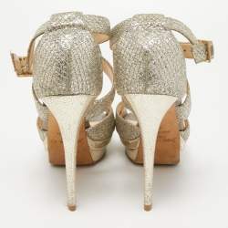 Pre Owned Jimmy Choo Gold Glitter Lace Kuki Platform Ankle Strap Sandals Size 40