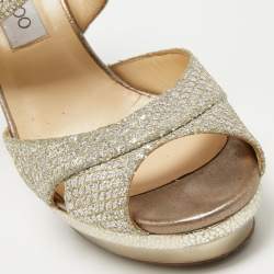 Pre Owned Jimmy Choo Gold Glitter Lace Kuki Platform Ankle Strap Sandals Size 40