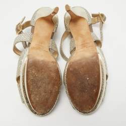 Pre Owned Jimmy Choo Gold Glitter Lace Kuki Platform Ankle Strap Sandals Size 40