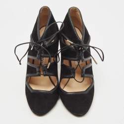 Pre Owned Jimmy Choo Black Suede Cut Out Lace Up Booties Size 39