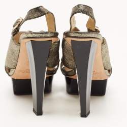 مملوكة مسبقًا Jimmy Choo Metallic Leather Platform Slingback Sandals Size 37.5