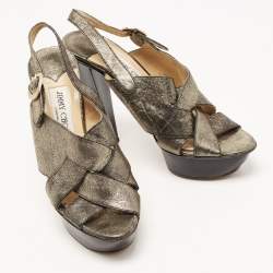 مملوكة مسبقًا Jimmy Choo Metallic Leather Platform Slingback Sandals Size 37.5