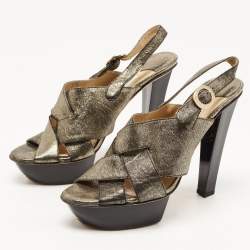مملوكة مسبقًا Jimmy Choo Metallic Leather Platform Slingback Sandals Size 37.5