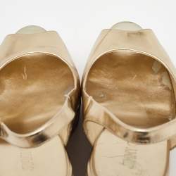 Pre Owned Jimmy Choo Gold Laminated Leather Prova Wedge Sandals Size 41