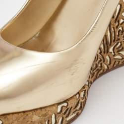 Pre Owned Jimmy Choo Gold Laminated Leather Prova Wedge Sandals Size 41