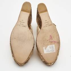 Pre Owned Jimmy Choo Gold Laminated Leather Prova Wedge Sandals Size 41