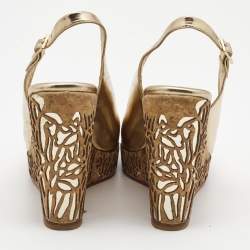 Pre Owned Jimmy Choo Gold Laminated Leather Prova Wedge Sandals Size 41