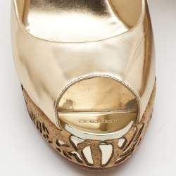 Pre Owned Jimmy Choo Gold Laminated Leather Prova Wedge Sandals Size 41