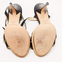 مملوكة مسبقًا Jimmy Choo Black Satin and Embossed Snakeskin Ankle Strap Sandals Size 37
