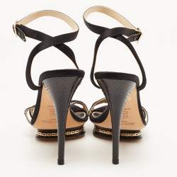مملوكة مسبقًا Jimmy Choo Black Satin and Embossed Snakeskin Ankle Strap Sandals Size 37