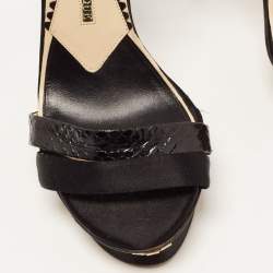مملوكة مسبقًا Jimmy Choo Black Satin and Embossed Snakeskin Ankle Strap Sandals Size 37