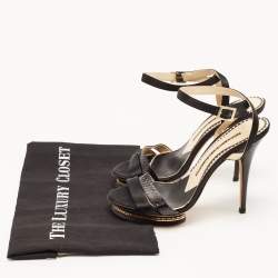 مملوكة مسبقًا Jimmy Choo Black Satin and Embossed Snakeskin Ankle Strap Sandals Size 37