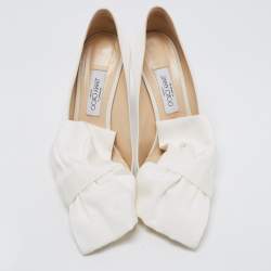 Pre Owned Jimmy Choo White Canvas Oversized Bow Pumps Size 41