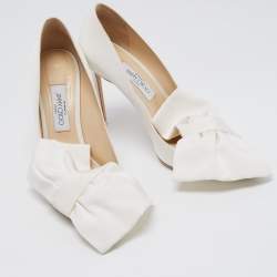 Pre Owned Jimmy Choo White Canvas Oversized Bow Pumps Size 41