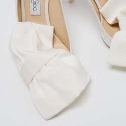 Pre Owned Jimmy Choo White Canvas Oversized Bow Pumps Size 41
