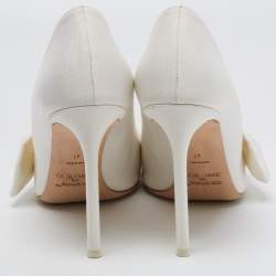 Pre Owned Jimmy Choo White Canvas Oversized Bow Pumps Size 41