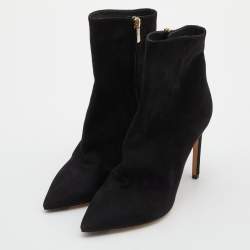 Pre Owned Jimmy Choo Black Suede Zip Ankle Length Boots Size 38