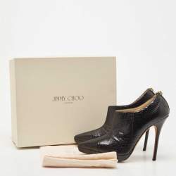 مملوكة مسبقًا Jimmy Choo Black Python Leather Peep-Toe Ankle Booties Size 38.5