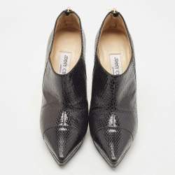مملوكة مسبقًا Jimmy Choo Black Python Leather Peep-Toe Ankle Booties Size 38.5