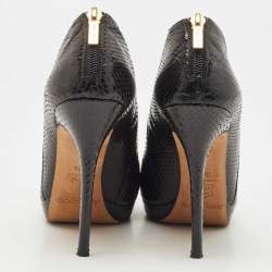 مملوكة مسبقًا Jimmy Choo Black Python Leather Peep-Toe Ankle Booties Size 38.5