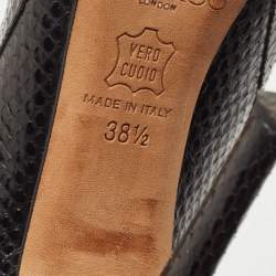 مملوكة مسبقًا Jimmy Choo Black Python Leather Peep-Toe Ankle Booties Size 38.5