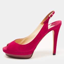 Pre Owned Jimmy Choo Pink Suede Peeptoe Slingback Sandals Size 38.5