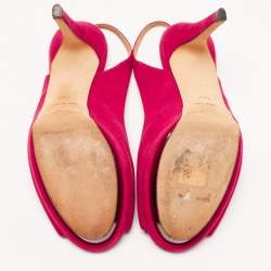 Pre Owned Jimmy Choo Pink Suede Peeptoe Slingback Sandals Size 38.5
