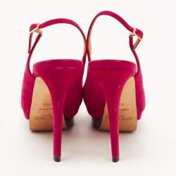 Pre Owned Jimmy Choo Pink Suede Peeptoe Slingback Sandals Size 38.5