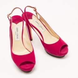 Pre Owned Jimmy Choo Pink Suede Peeptoe Slingback Sandals Size 38.5